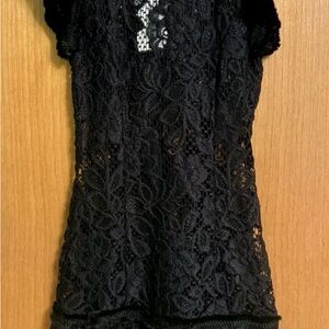 ALEXIS Black A-Line Lace Dress W/Trim Embellishments XS